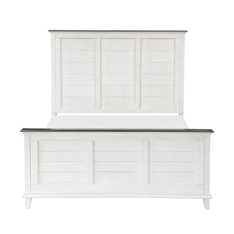 Pemberly Row Queen Size Bed with Solid Wood Panel Design in White and Brown