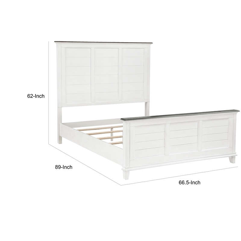Pemberly Row Queen Size Bed with Solid Wood Panel Design in White and Brown