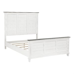 Pemberly Row Queen Size Bed with Solid Wood Panel Design in White and Brown