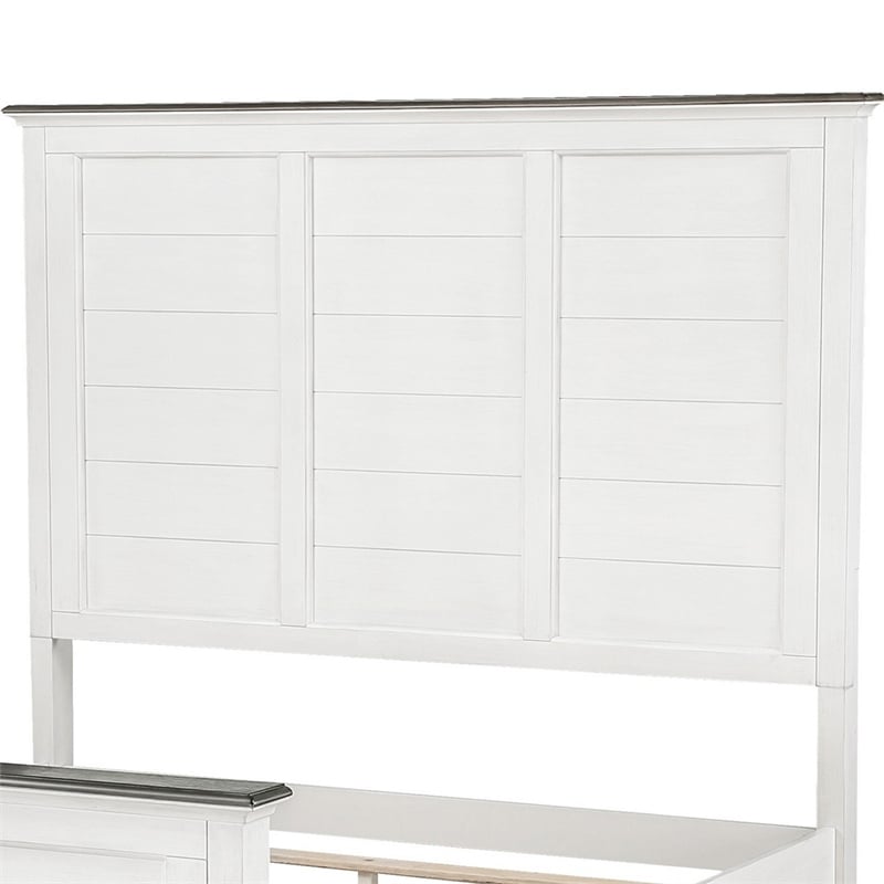 Pemberly Row Queen Size Bed with Solid Wood Panel Design in White and Brown