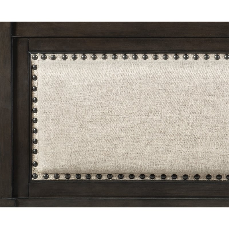 Pemberly Row Queen Bed with Sleigh Headboard Design in Beige Upholstery