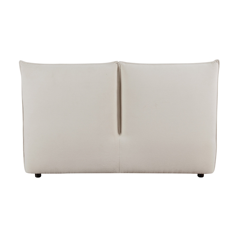Pemberly Row Queen Platform Bed in Beige Chenille Upholstered Pillow Headboard