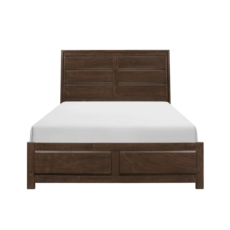 Pemberly Row Queen Bed with Beveled Panel Headboard in Brown Okume Veneer