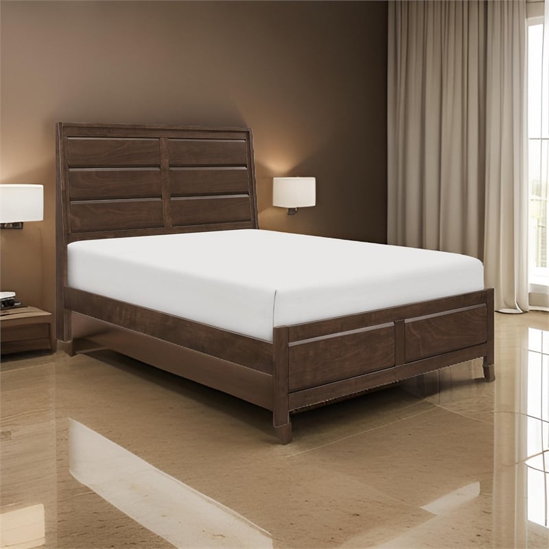 Pemberly Row Queen Bed with Beveled Panel Headboard in Brown Okume Veneer
