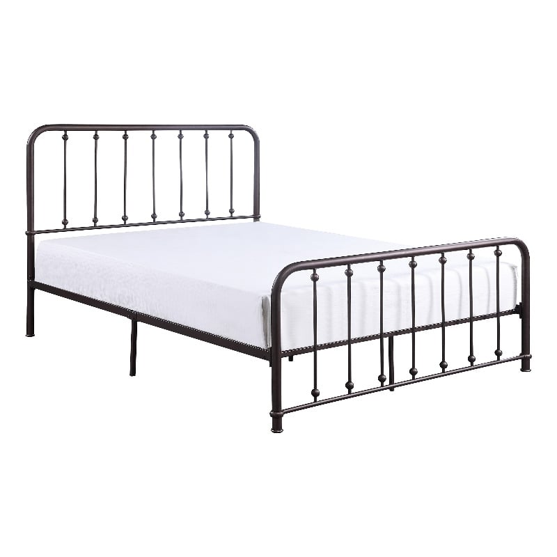 Pemberly Row King Size Metal Bed with Ball Accents on Vertical Slats Bronze