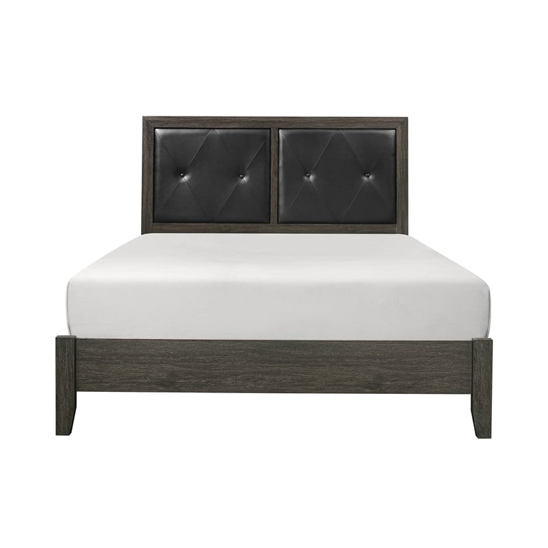 Pemberly Row Full Size Bed Button Tufted Faux Leather Upholstery in Gray