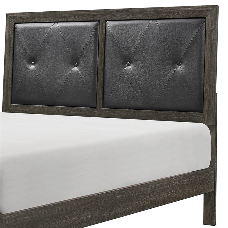 Pemberly Row Full Size Bed Button Tufted Faux Leather Upholstery in Gray