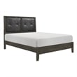 Pemberly Row Full Size Bed Button Tufted Faux Leather Upholstery in Gray