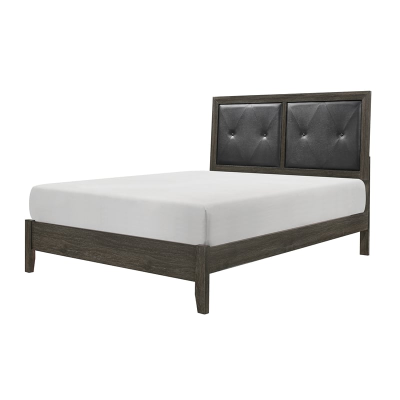 Pemberly Row Full Size Bed Button Tufted Faux Leather Upholstery in Gray