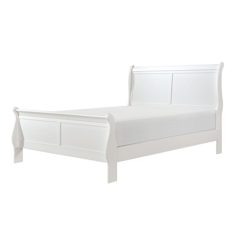 Pemberly Row Full Size Bed with Panel Headboard in White Solid Wood Finish