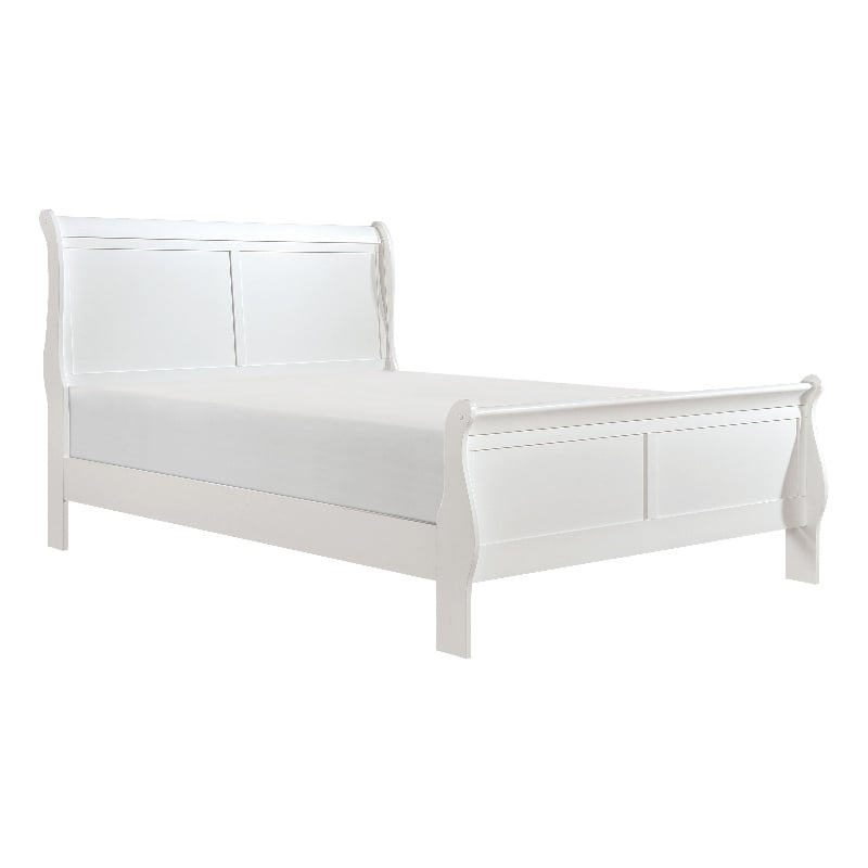 Pemberly Row Full Size Bed with Panel Headboard in White Solid Wood Finish