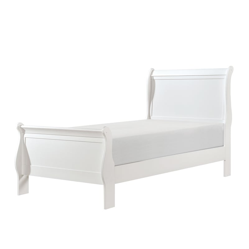 Pemberly Row Twin Size Bed with Panel Headboard Sleigh Design in White Wood