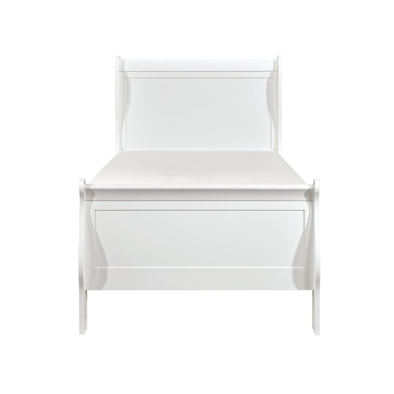 Pemberly Row Twin Size Bed with Panel Headboard Sleigh Design in White Wood