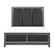 Pemberly Row Queen Bed Gray Faux Leather Upholstered Panels in Silver Gray