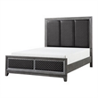 Pemberly Row Queen Bed Gray Faux Leather Upholstered Panels in Silver Gray