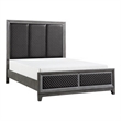 Pemberly Row Queen Bed Gray Faux Leather Upholstered Panels in Silver Gray