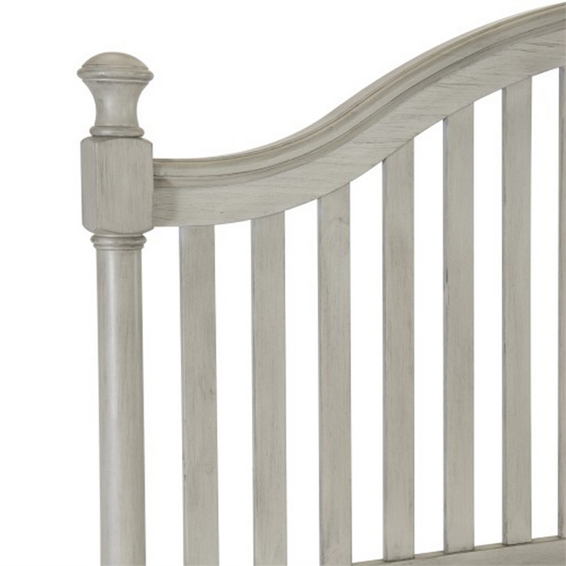Pemberly Row Queen Bed with Slatted Arched Headboard and Finial Accents Gray