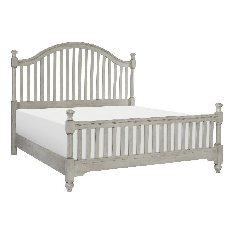 Pemberly Row Queen Bed with Slatted Arched Headboard and Finial Accents Gray