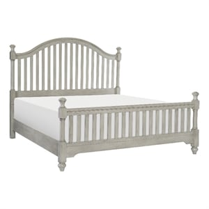 Pemberly Row Queen Bed with Slatted Arched Headboard and Finial Accents Gray