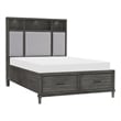 Pemberly Row Queen Platform Bed 2 Drawers Shelves on Headboard Pebble Gray