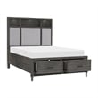 Pemberly Row Queen Platform Bed 2 Drawers Shelves on Headboard Pebble Gray