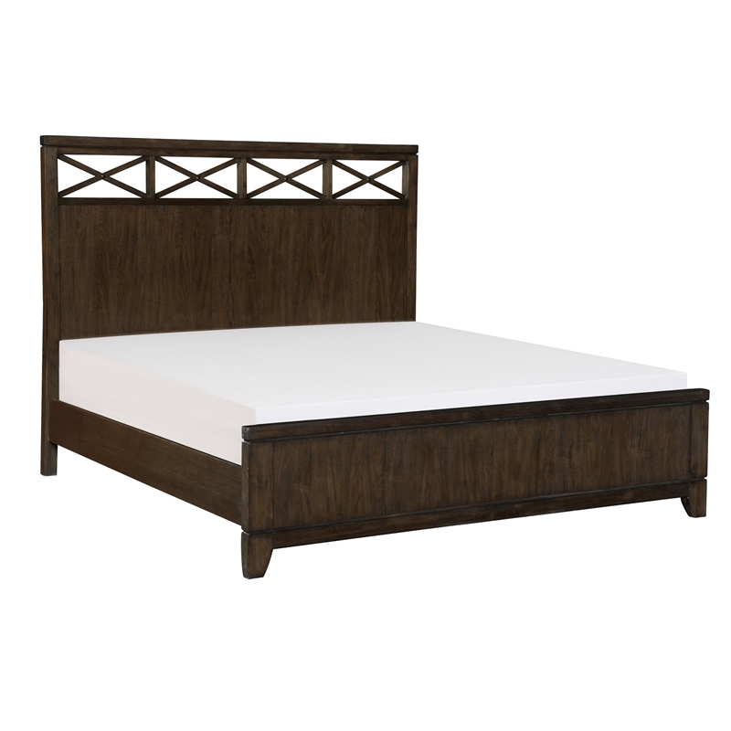 Pemberly Row 4 Pc Queen Bedroom Set with X Accents Headboard Dark Brown