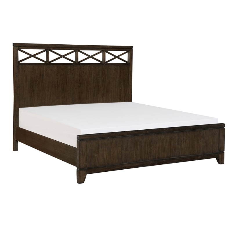 Pemberly Row 4 Pc Queen Bedroom Set with X Accents Headboard Dark Brown