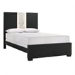 Pemberly Row Queen Panel Bed with Built In Light White Marble Trim in Black