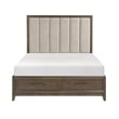 Pemberly Row Queen Platform Bed Chenille Channel Tufted Upholstery Walnut