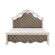 Pemberly Row Queen Bed Button Tufted Vegan Faux Leather in Champagne Silver