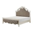 Pemberly Row Queen Bed Button Tufted Vegan Faux Leather in Champagne Silver