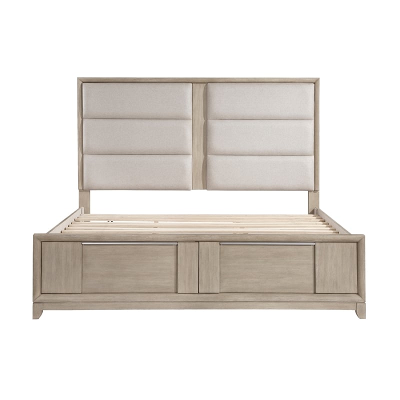 Pemberly Row Queen Platform Bed Storage Drawers Upholstery in Light Beige