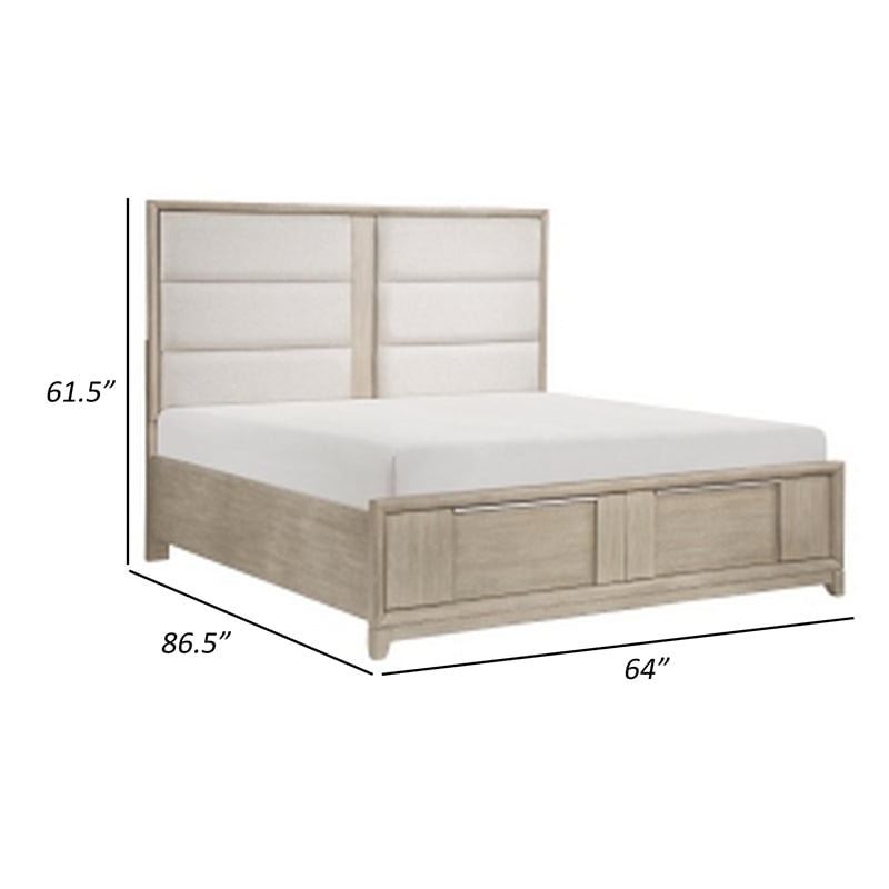 Pemberly Row Queen Platform Bed Storage Drawers Upholstery in Light Beige