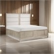 Pemberly Row Queen Platform Bed Storage Drawers Upholstery in Light Beige