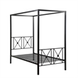 Pemberly Row Metal Canopy Bed Twin Size Square Posts Platform Base in Black