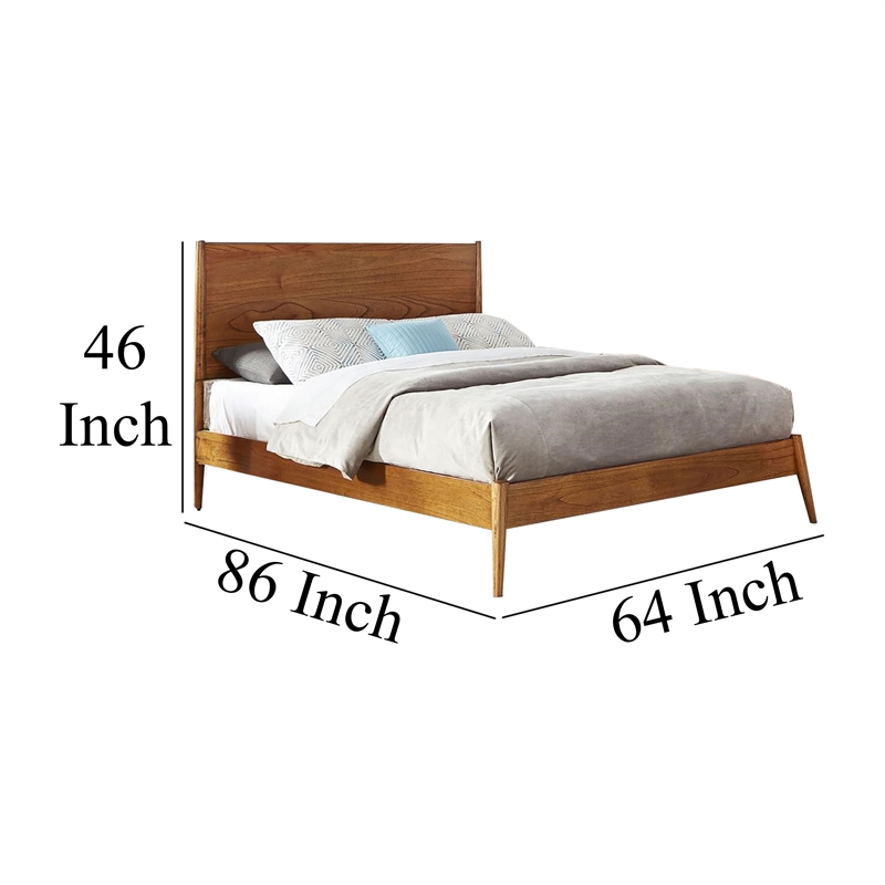 Pemberly Row Queen Size Platform Bed Low Profile Frame Panel Headboard Brown