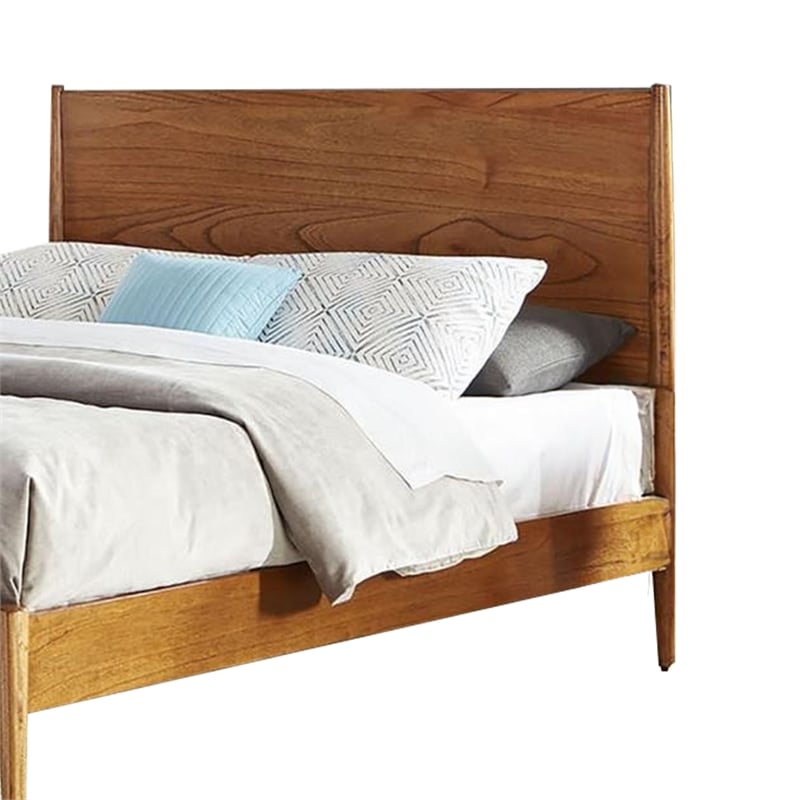 Pemberly Row Queen Size Platform Bed Low Profile Frame Panel Headboard Brown