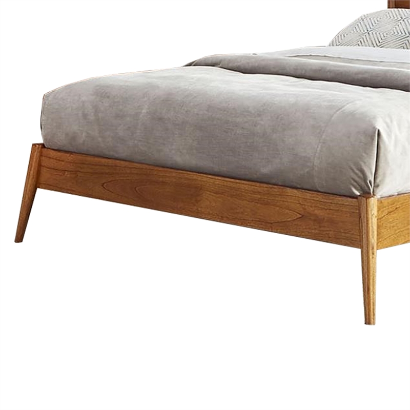 Pemberly Row Queen Size Platform Bed Low Profile Frame Panel Headboard Brown