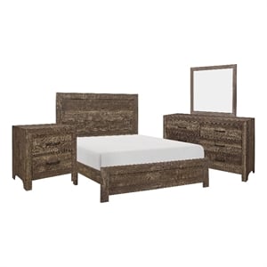 Pemberly Row 4 Piece Queen Size Bedroom Set with Panel Design in Brown