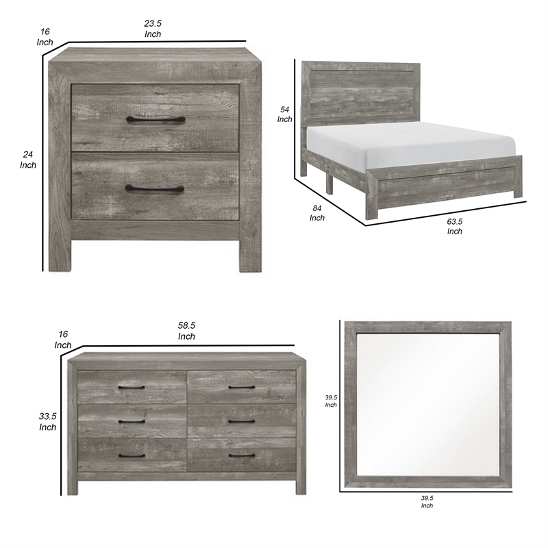 Pemberly Row 4 Piece Queen Size Bedroom Set Farmhouse Style in Gray Black