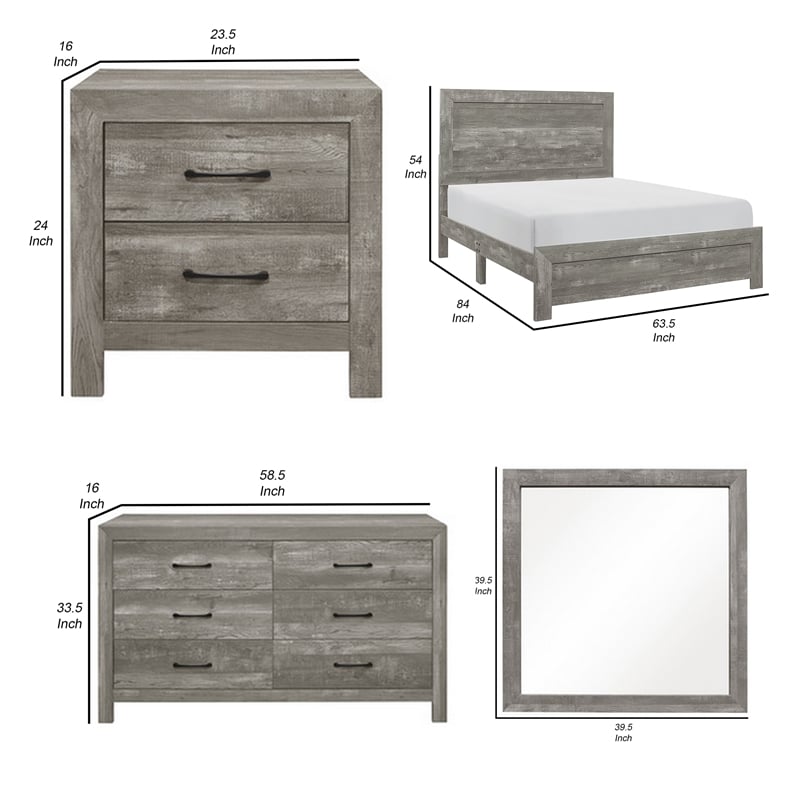 Pemberly Row 4 Piece Queen Size Bedroom Set Farmhouse Style in Gray Black