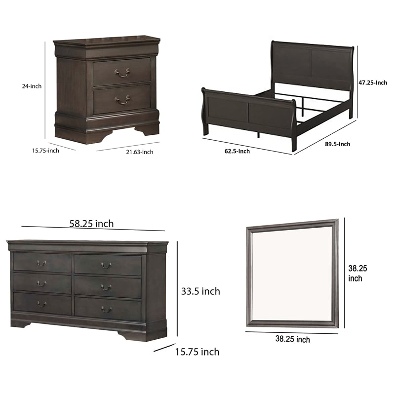 Pemberly Row 4 Piece Queen Size Bedroom Set Transitional Stained Gray Finish