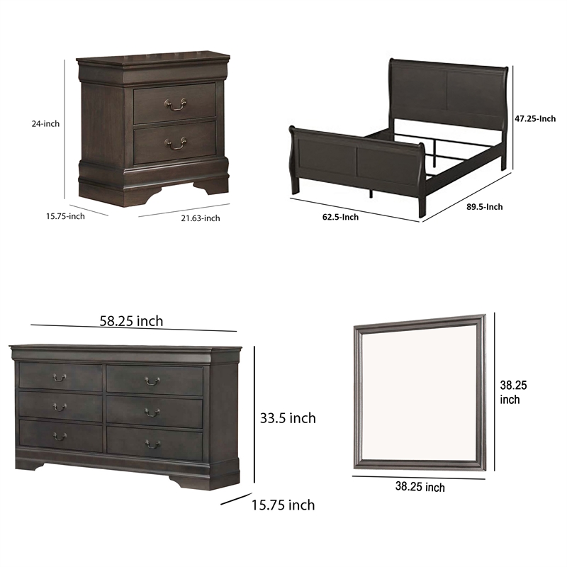 Pemberly Row 4 Piece Queen Size Bedroom Set Transitional Stained Gray Finish