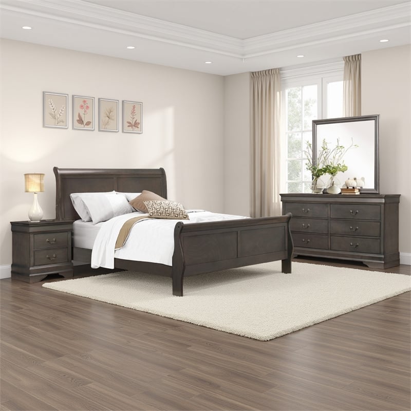 Pemberly Row 4 Piece Queen Size Bedroom Set Transitional Stained Gray Finish