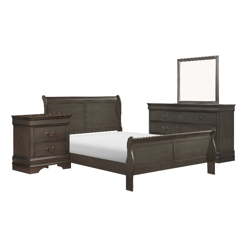 Pemberly Row 4 Piece Queen Size Bedroom Set Transitional Stained Gray Finish