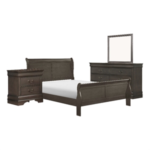 Pemberly Row 4 Piece Queen Size Bedroom Set Transitional Stained Gray Finish