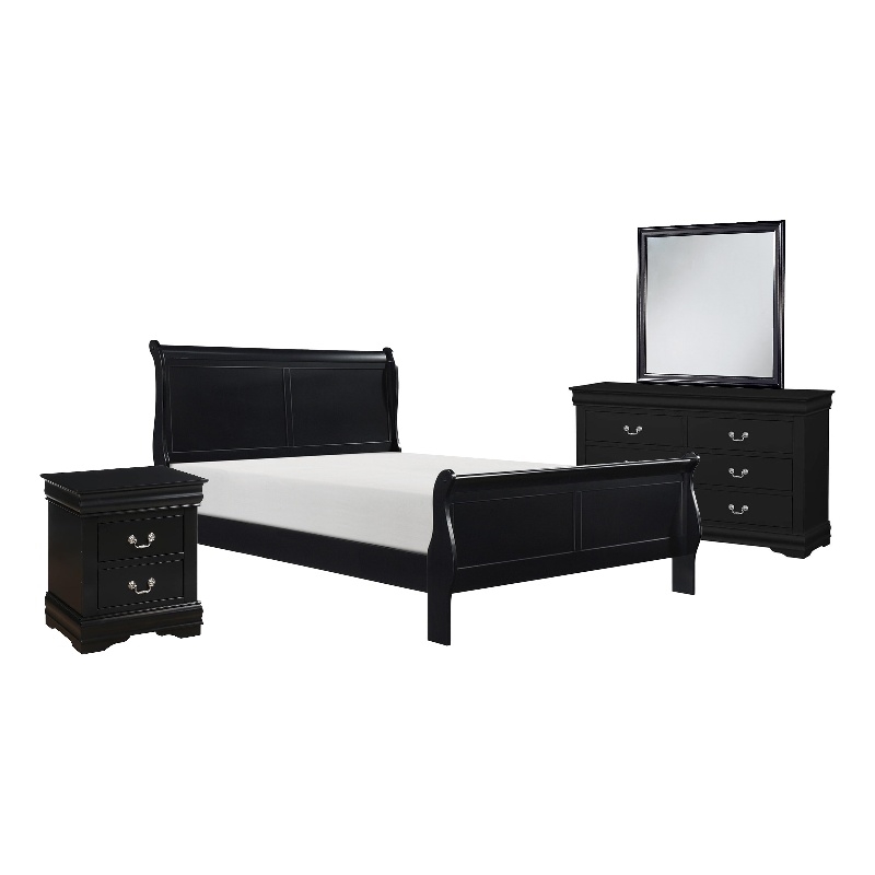 Pemberly Row 4 Piece Queen Size Bedroom Set Antique Nickel Handles in Black