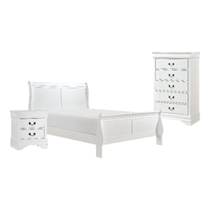 Pemberly Row 3 Piece Full Size Bedroom Set Brass Metal Handles in White