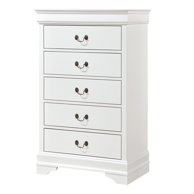 Pemberly Row 3 Piece Full Size Bedroom Set Brass Metal Handles in White