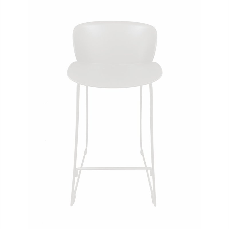Pemberly Row 30 Inch Barstool Chair Set of 2 Curved Back White Metal Legs